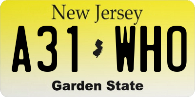 NJ license plate A31WHO
