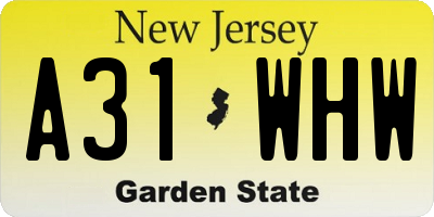 NJ license plate A31WHW
