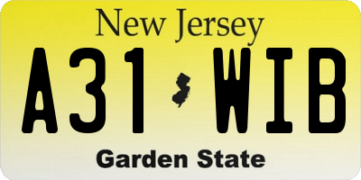 NJ license plate A31WIB