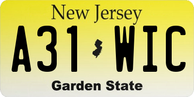 NJ license plate A31WIC