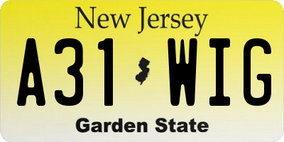 NJ license plate A31WIG