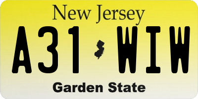 NJ license plate A31WIW