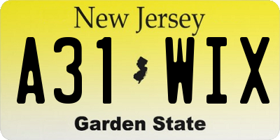 NJ license plate A31WIX