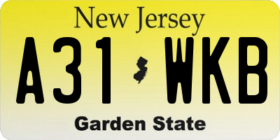 NJ license plate A31WKB