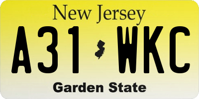 NJ license plate A31WKC
