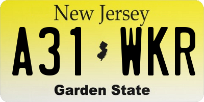 NJ license plate A31WKR
