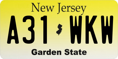 NJ license plate A31WKW