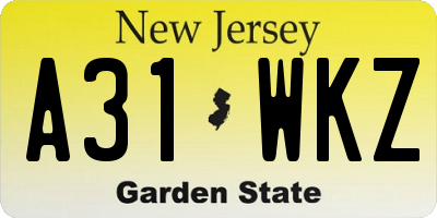 NJ license plate A31WKZ