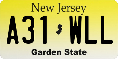 NJ license plate A31WLL