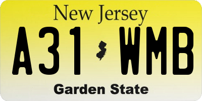 NJ license plate A31WMB