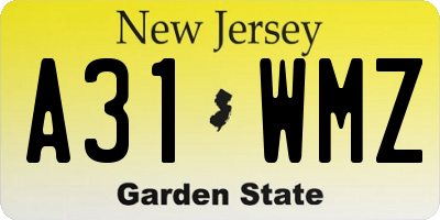NJ license plate A31WMZ