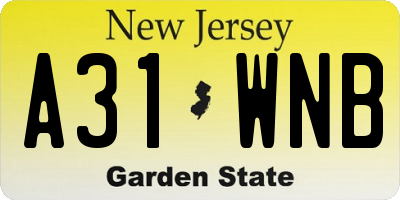 NJ license plate A31WNB