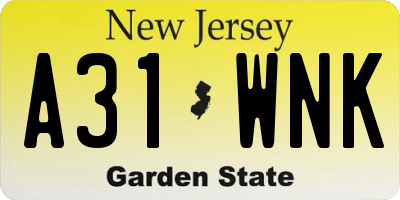 NJ license plate A31WNK