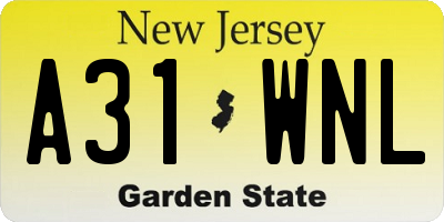 NJ license plate A31WNL