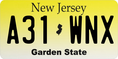 NJ license plate A31WNX
