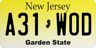 NJ license plate A31WOD