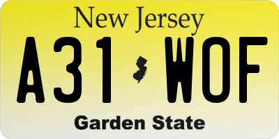 NJ license plate A31WOF