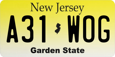 NJ license plate A31WOG