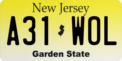 NJ license plate A31WOL