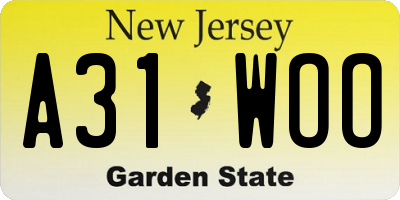 NJ license plate A31WOO