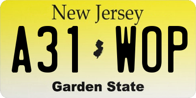 NJ license plate A31WOP