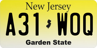 NJ license plate A31WOQ