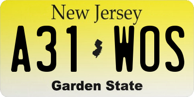 NJ license plate A31WOS