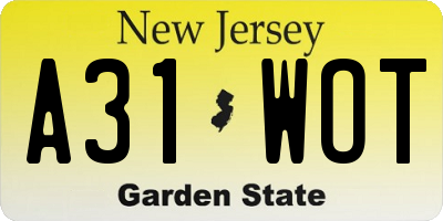 NJ license plate A31WOT
