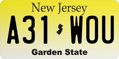 NJ license plate A31WOU