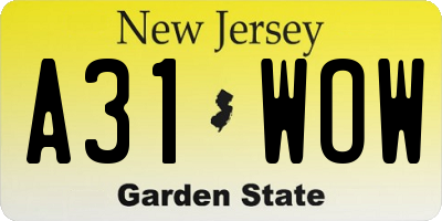 NJ license plate A31WOW