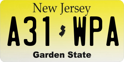 NJ license plate A31WPA