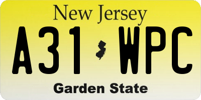 NJ license plate A31WPC