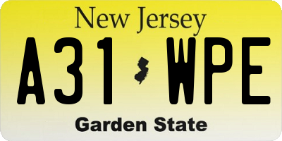 NJ license plate A31WPE
