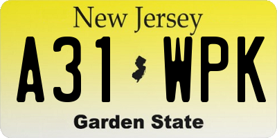 NJ license plate A31WPK