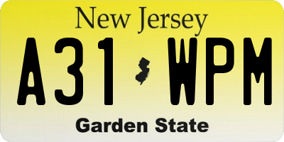 NJ license plate A31WPM