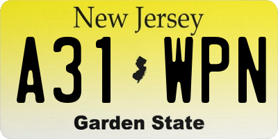 NJ license plate A31WPN