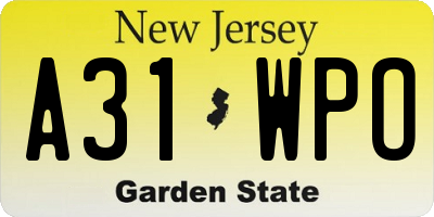 NJ license plate A31WPO