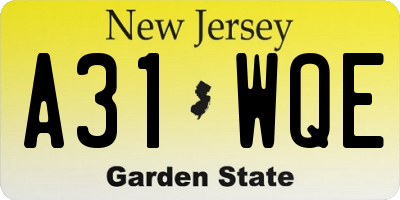 NJ license plate A31WQE