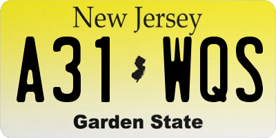 NJ license plate A31WQS