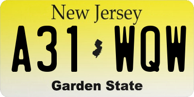 NJ license plate A31WQW