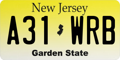 NJ license plate A31WRB