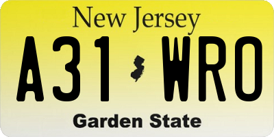 NJ license plate A31WRO