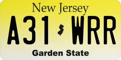 NJ license plate A31WRR