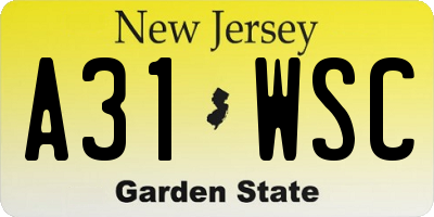 NJ license plate A31WSC