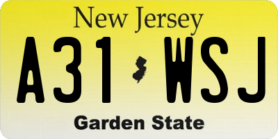 NJ license plate A31WSJ