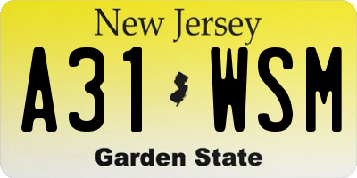 NJ license plate A31WSM