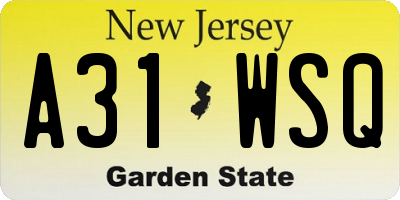 NJ license plate A31WSQ