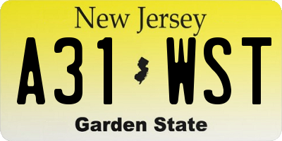 NJ license plate A31WST