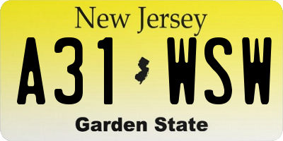 NJ license plate A31WSW