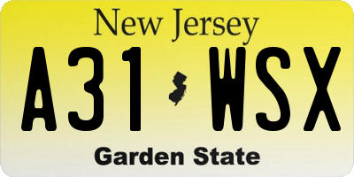 NJ license plate A31WSX